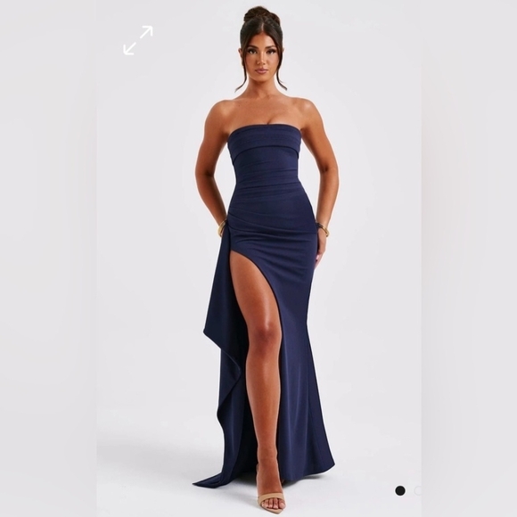 Navy Blue Strapless Maxi Dress - Picture 1 of 4